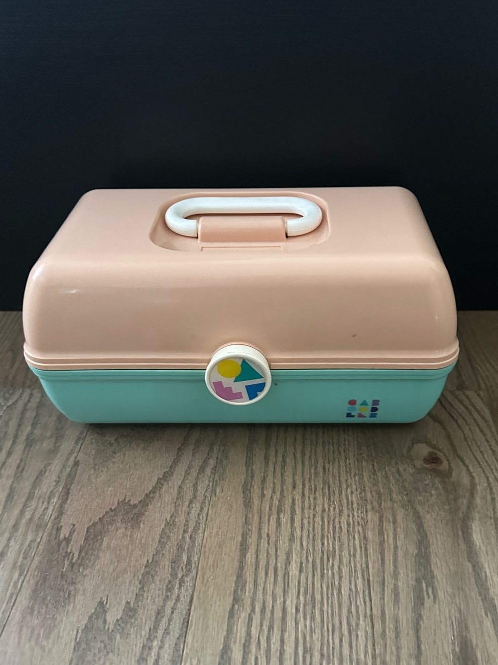 3-tiered retro Carry Caboodle Case - peach & teal